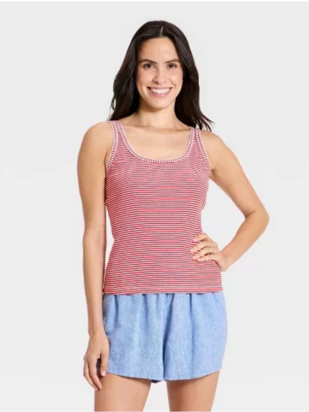 NWT L Striped red and White Knit Tank Top